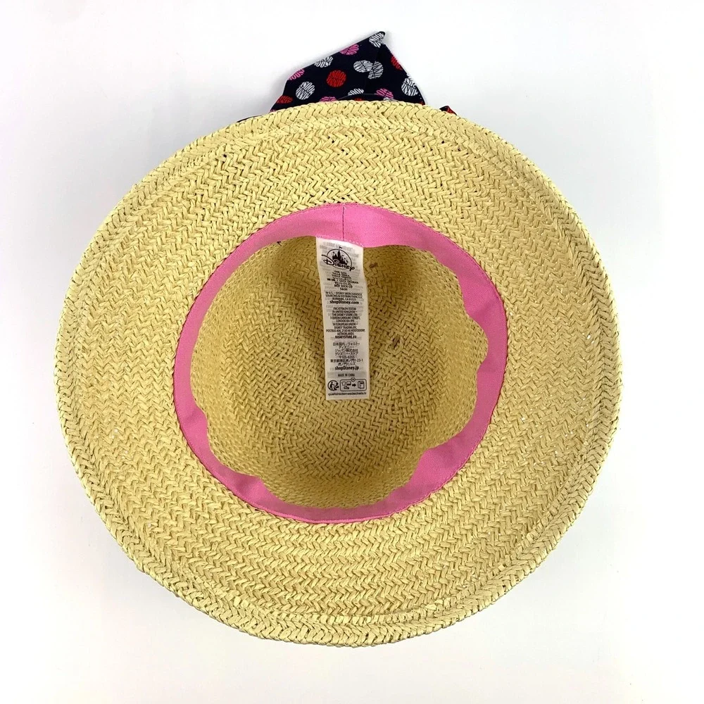 Disney Straw Sun Bucket Hat Minnie Mouse Bow Polka Dots say‎ Minnie Mouse OSFM